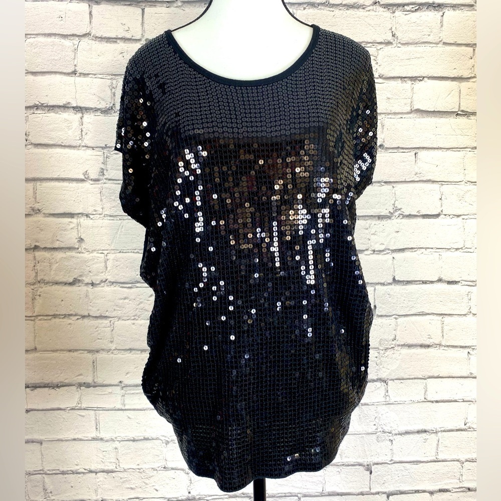 Michael Kors Black Sequin Short Sleeved Top size Small